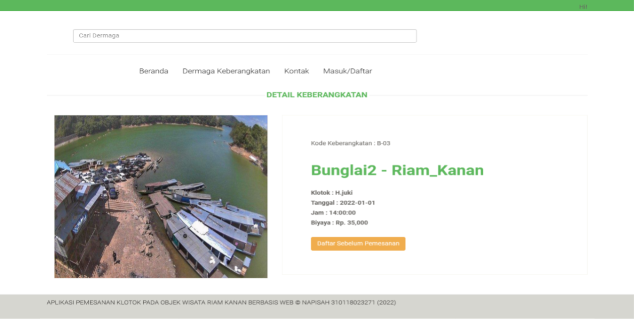 Aplikasi Pemesanan Klotok Pada Objek Wisata Riam Kanan Berbasis Web